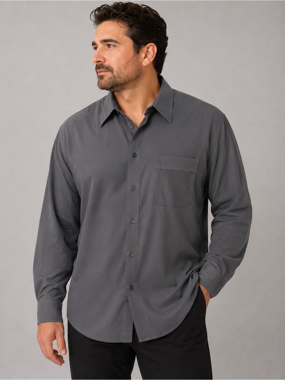 Agenda Microfibre Men’s Dress Shirt – Gray – Size M/M (15–15½ Neck)